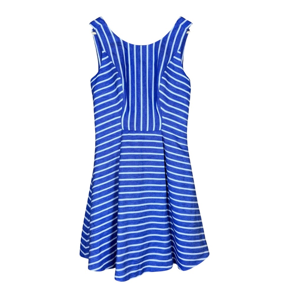 Blue White Striped Linen Cotton‎ Dress  Sz 4 Coastal Nautical Hamptons Old Money